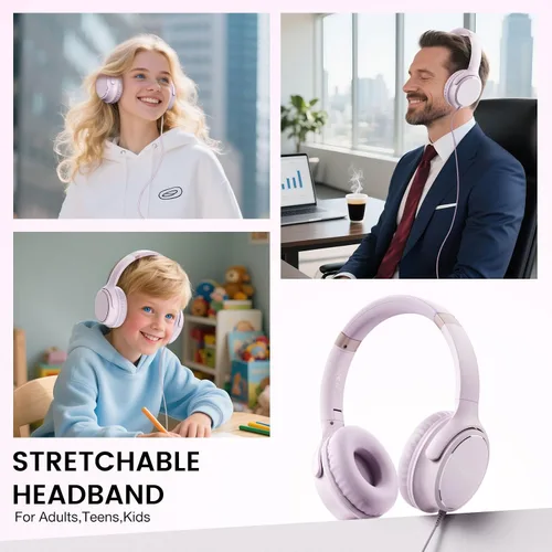 Miniatura 4 de Auriculares con cable USB C sobre la oreja con micrófono, control de volumen, puerto compartido y diadema ajustable, auriculares estéreo plegables