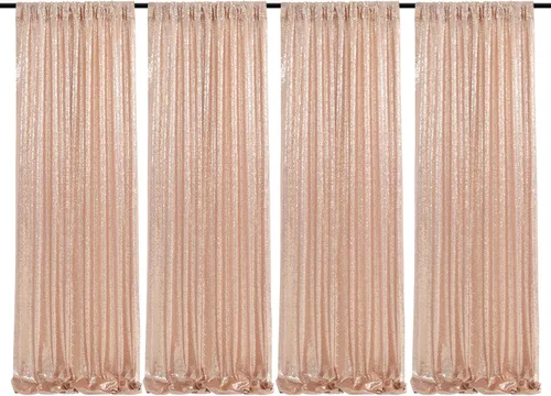 Miniatura 90 de Cortinas de fondo de lentejuelas rosas de 2 piezas, 2 pies x 8 pies, fondo de fotografía, cortina para fiestas con purpurina, fondo de boda, tela