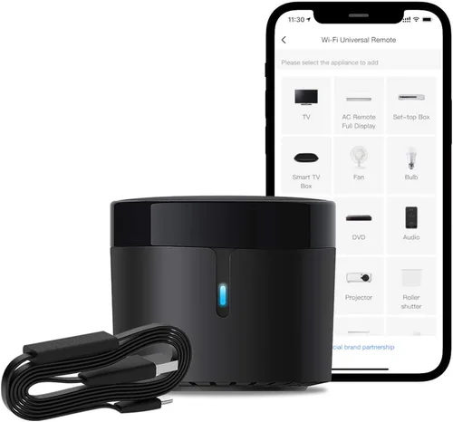 BroadLink RM4 mini Mando a distancia inteligente y juego de cables de sensores RM4 mini S (Solo Wi-Fi de 2.4 GHz), centro de control remoto IR