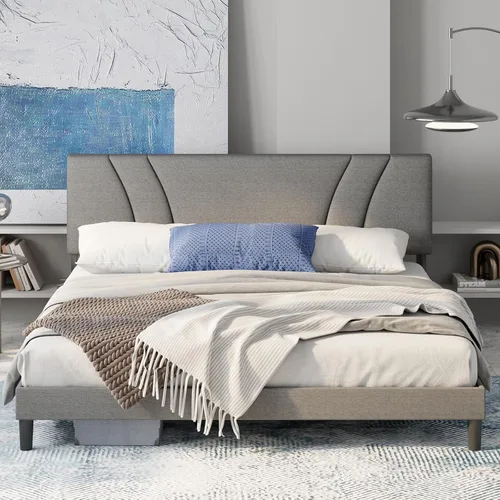 Miniatura 7 de Avenco - Base de cama tamaño Queen, plataforma tapizada con cabecero ajustable, soporte de listones de madera, fácil montaje, no necesita somier