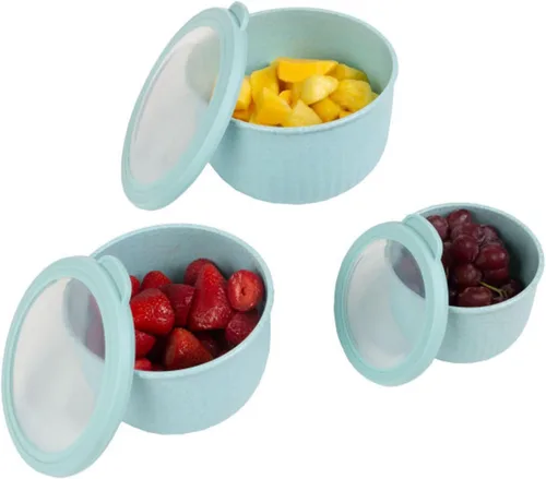 Classic Cuisine - Juego de 3 cuencos con tapas, aptos para microondas, congelador y refrigerador, artículos esenciales de cocina ecológicos (verde