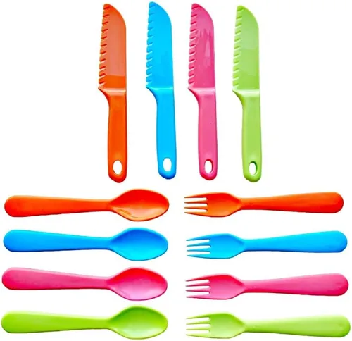 Miniatura 11 de Jawbush 16 utensilios para niños, tenedores y cucharas de plástico para niños, utensilios reutilizables para niños, juego de cubiertos duraderos 8