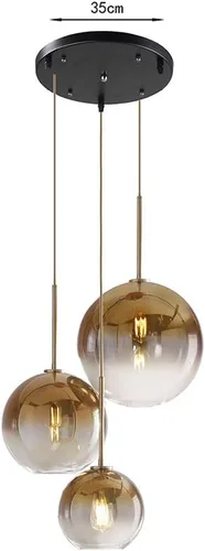 Miniatura 2 de Juego de 3 lámparas colgantes de globo de vidrio con gradiente dorado de H XD GLOBAL, lámpara colgante moderna de vidrio (dorado)