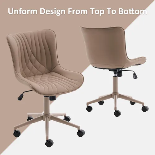 Miniatura 8 de YOUTASTE Silla de oficina color caqui, moderna silla de escritorio sin brazos con respaldo, silla giratoria ajustable de piel sintética con ruedas