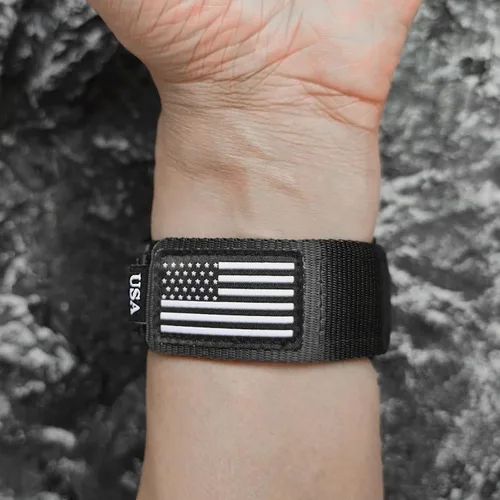 Miniatura 5 de Abanen Correa de reloj de nailon tejido resistente para Samsung Galaxy Watch 8 1.575 in/1.732 in, correa deportiva táctica sin huecos con bandera