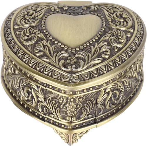 Pssopp Joyero vintage de bronce con forma de corazón, anillo pequeño, organizador de almacenamiento de joyas, regalo de Navidad, caja de