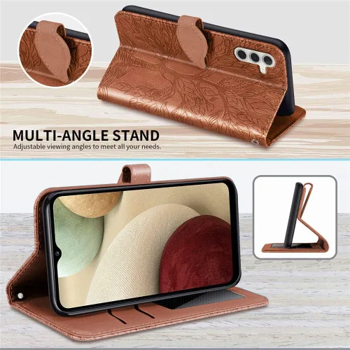 Miniatura 3 de Funda tipo cartera para Samsung Galaxy A13, piel sintética de alta calidad con diseño de árbol en relieve, función atril, ranuras para tarjetas