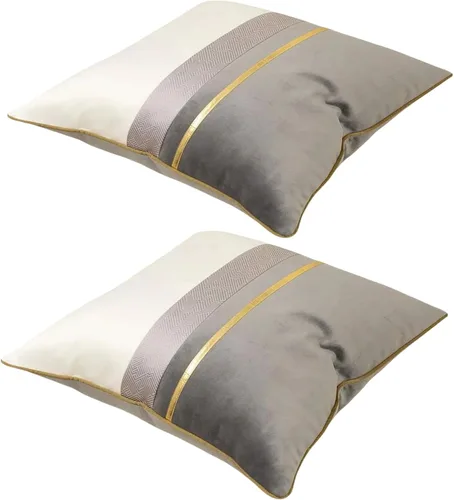 Avigers - Funda de cojín cuadrada decorativa 18 x 18 pulgadas, diseño abstracto de raya dorada bordada, color beige, funda moderna y lujosa para
