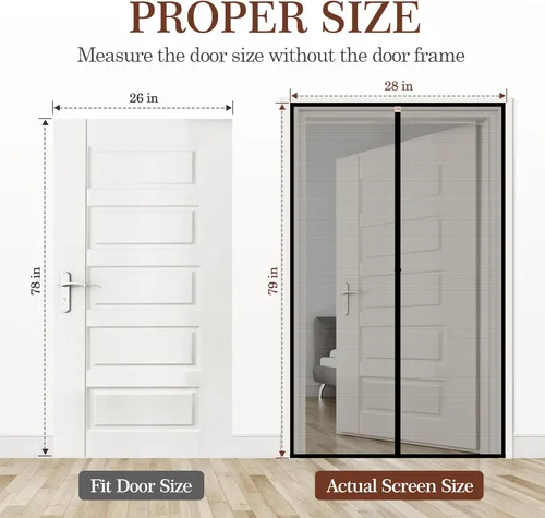 Miniatura 2 de Yotache - Puerta mosquitera magnética estrecha para puerta de 26 x 78 pulgadas, tamaño de malla de 28 x 79 pulgadas, malla de fibra de vidrio Negro