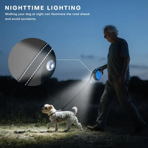 Miniatura 4 de Correa retráctil para perro con luz LED recargable, correa de perro resistente de 16 pies para perros medianos y grandes de hasta 110 libras, 360°
