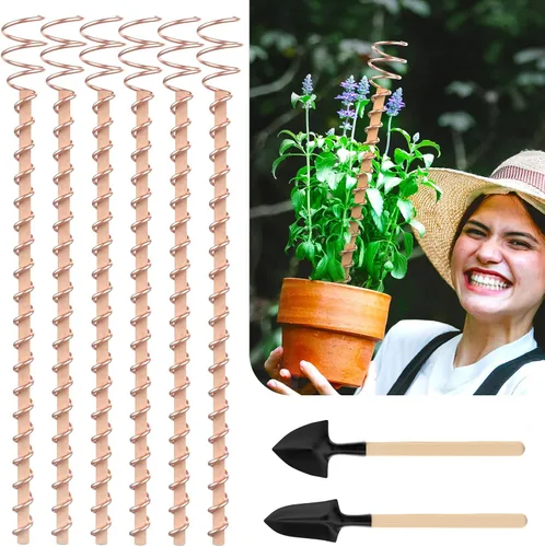 Estacas para plantas de electrocultivo, paquete de 6 antenas de bobina de cobre de 17 pulgadas de largo para cultivo de jardín, plantas y verduras,
