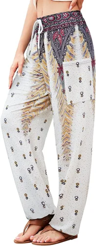 Miniatura 18 de QIANXIZHAN - Pantalones harem para mujer, pantalones palazzo hippie, joggers bohemios con bolsillos, ropa de yoga