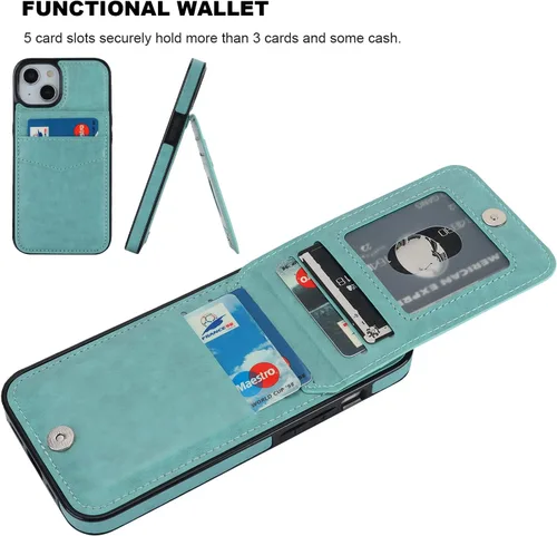Miniatura 4 de KIHUWEY Compatible con iPhone 14 Funda Cartera con Soporte para Tarjeta de Crédito, Tapa de Cuero Premium con Cierre Magnético Atril Funda Verde