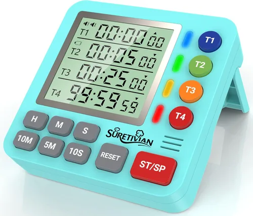Miniatura 10 de Temporizador digital de cocina para cocinar, temporizador de cuenta regresiva de 4 canales con alarma fuerte y modo silencioso, pantalla grande