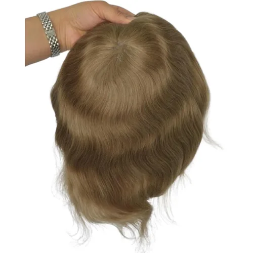 Miniatura 5 de Voloria Swiss Full Lace Toupee Europeo Real Cabello Humano Reemplazo para Hombres Hairpiece #18 Rubio Ceniza Marrón