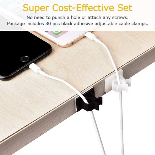 Miniatura 5 de Viaky 30 clips de alambre de cable negro ajustables de nailon para gestión de cables adhesivos, adecuado para cables de diámetro máximo de 0.5
