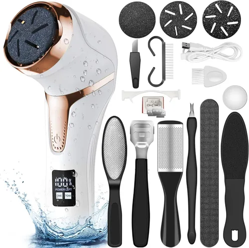 Hoxida Removedor Eléctrico de Callos para Pies (con Aspiradora de Caspa), Cuarzo, Herramientas Recargables de Pedicura para Pies Lima para Pies, Kit