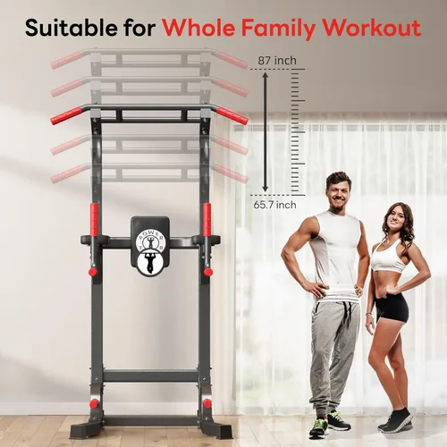 Miniatura 5 de SogesPower Power Tower - Barra de dominadas multifunción para gimnasio en casa, altura ajustable, barra de inmersión, equipo de entrenamiento