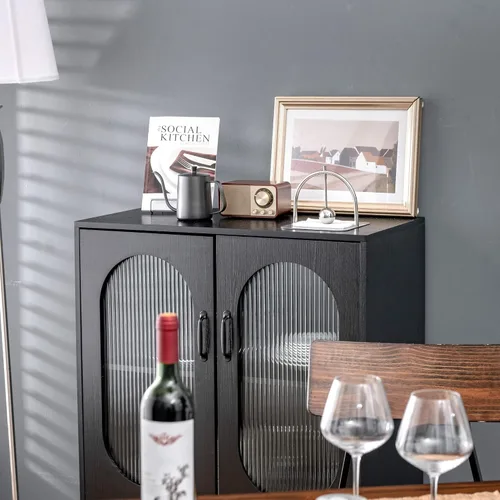 Miniatura 4 de LOKO Armario buffet con almacenamiento, armario de cocina con puertas y cajones de vidrio templado, armario de almacenamiento de credenza