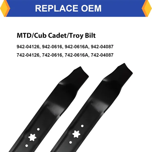 Miniatura 3 de Paquete de 2 cuchillas de repuesto para cortacésped MTD/Cub Cadet/Troy Bilt 942-04126 942-0616 942-0616A 942-04087 742-04126 742-0616 742-0616A