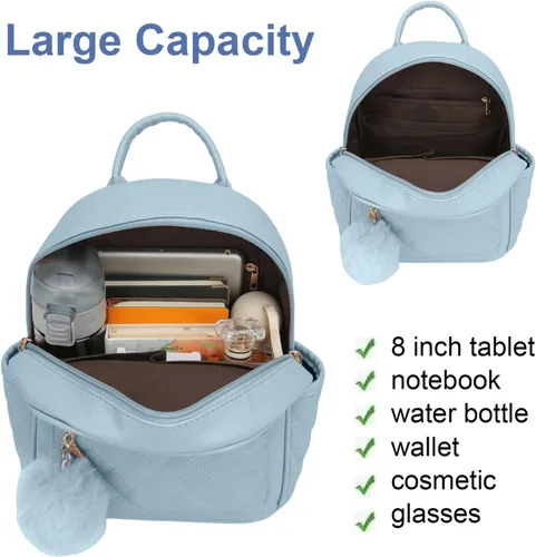 Miniatura 11 de Mini mochila de moda para niñas, bolso pequeño lindo de cuero a cuadros para mujer, mochilas pequeñas, Negro -, Mini mochila de moda para niñas