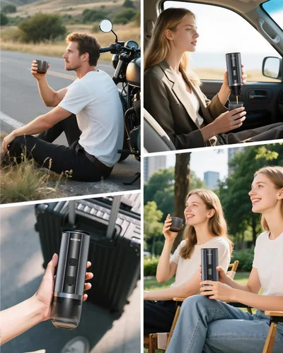 Miniatura 8 de Máquina de café expreso portátil, 20 bares, eléctrica para viajes, campamento, mini cafetera recargable USB-C para cápsulas NS y café molido, gris