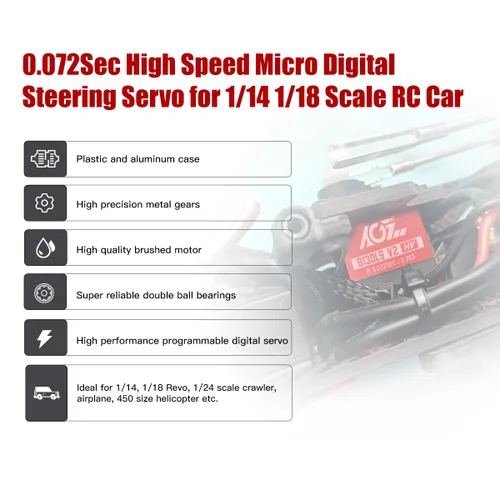 Miniatura 3 de AGFRC Servomotor de dirección RC Sub-Micro - Caja de metal mejorada con engranaje de titanio 0.072 seg de alta velocidad HV Mini servo para coche RC