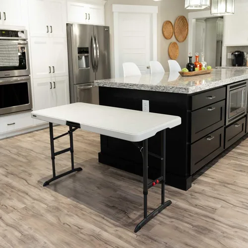 Miniatura 12 de LIFETIME 80387 Mesa plegable ajustable comercial de 4 pies, almendra