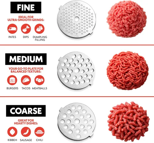 Miniatura 2 de Gourmia, picadora de carne, discos trituradores y accesorios extras incluidos. Incluye el tubo para salchichas y un libro electrónico de recetas