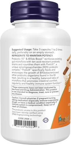 Miniatura 3 de NOW Foods Suplementos, Probiotic-10™ y Bifido Boost™ con 10 cepas, 25 mil millones de UFC por porción, más PreticX™ XOS Prebiótico, 90 cápsulas