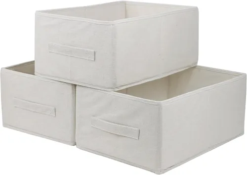 Contenedores de almacenamiento de tela, paquete de 3 cestas de almacenamiento plegables para estantes, organizadores decorativos de lino y