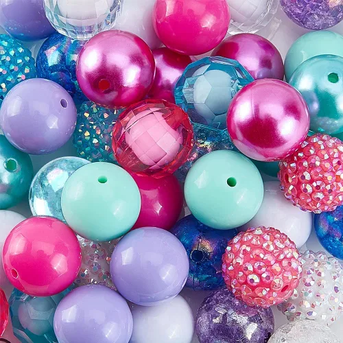 Miniatura 3 de PH PandaHall 50 cuentas de chunk de 0.78 pulgadas, cuentas de goma de mascar coloridas cuentas grandes de perlas de diamantes de imitación sueltas