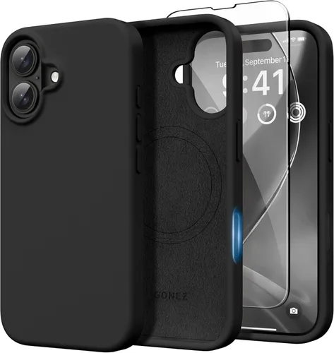 Miniatura 30 de GONEZ Funda de silicona para iPhone 14 Pro Max, compatible con MagSafe, con protector de pantalla + protector de lente de cámara, silicona líquida a