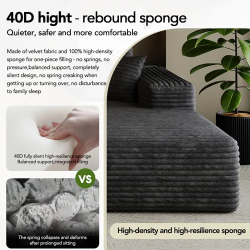 Miniatura 7 de Sofá modular sin hueso de 107.7 pulgadas, moderno sofá tapizado de pana en forma de U para sala de estar, asiento profundo con diván y otomana Negro