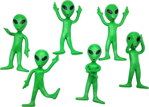 Zugar Land Figuras de acción de extraterrestres verdes de goma flexible (3.75 pulgadas), extremidades de extraterrestres flexibles, juguetes