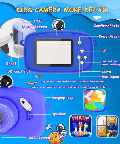 Miniatura 7 de Cámara selfie para niños, regalos de cumpleaños de Navidad para niños de 3 a 9 años, cámaras de video digitales HD para niños pequeños, juguete