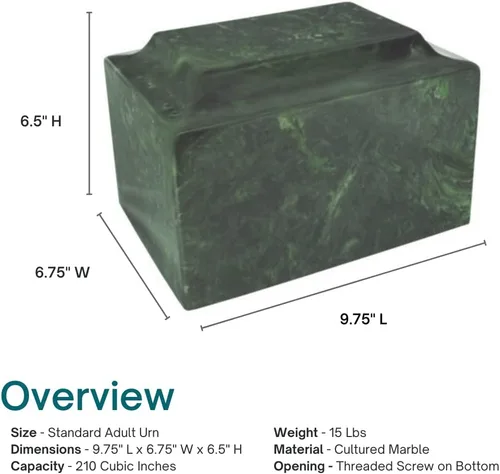Miniatura 4 de Verde Classic - Mármol cultivado por Mackenzie Vault para urnas Silverlight, urna de cremación verde para cenizas, tamaño adulto, entierro