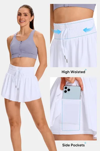 Miniatura 4 de Blaosn - Pantalones cortos deportivos fluidos para mujer, para entrenamiento, correr, gimnasio, yoga, cintura alta con bolsillos, ropa casual