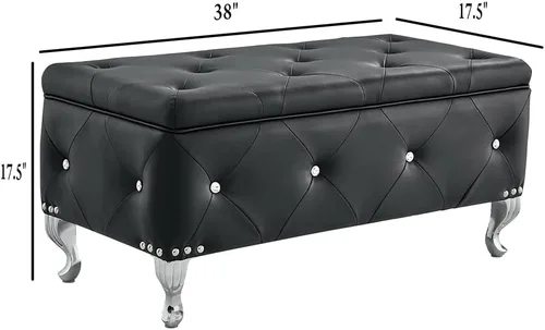 Miniatura 3 de DRM'SCUUM Juego de banco otomano de almacenamiento grande de piel sintética, taburetes para sala de estar, dormitorio, con 2 otomanas tapizadas