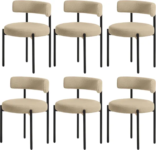 Miniatura 24 de Juego de 2 sillas de comedor Boucle, sillas de comedor beige con asiento tapizado y respaldo redondo, sillas de cocina modernas de mediados de siglo