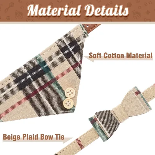 Miniatura 2 de EXPAWLORER Juego de collar y correa para perro - Corbata de moño clásica a cuadros para perro y collar bandana para perro con campana, correa