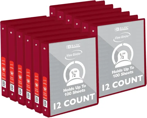 Miniatura 8 de BAZIC Products Carpeta organizadora de 3 anillas de 1/2 pulgada con vista económica, color negro, anillo redondo, capacidad para 100 hojas de papel