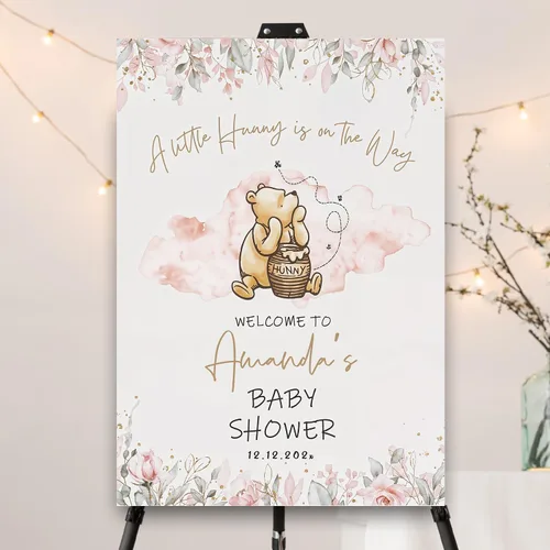 Miniatura 24 de Letrero personalizado para baby shower de oso Pooh, diseño clásico de vegetación personalizada, letrero de bienvenida para patio de baby shower