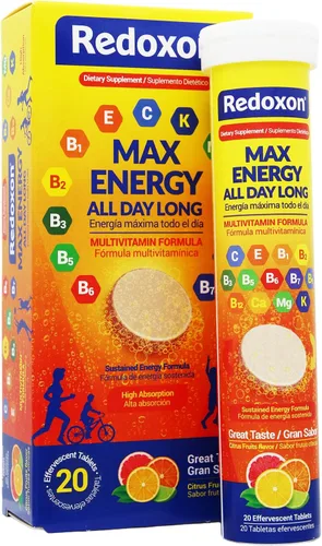 Redoxon Max Energy, Fórmula multivitamínica , Energía máxima todo el día, Te ayudarán a fortalecer tu sistema inmunológico, Sabor frutas cítricas,