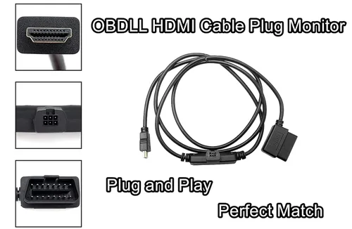 Miniatura 3 de OBDII a cable HDMI H00008000, cables de interfaz OBD2 enchufe a adaptador de monitor HDMI apto para Edge CS2 CTS2 CTS3 enchufe monitor reemplazar