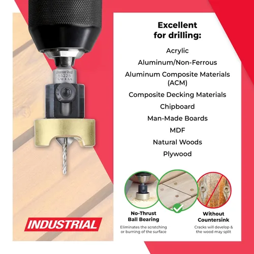 Miniatura 3 de Amana Tool Avellanador de 82 grados con tope de profundidad de broca y rodamiento de bolas sin empuje, 55225, taladro de 3/8 D x 3/32 de profundidad