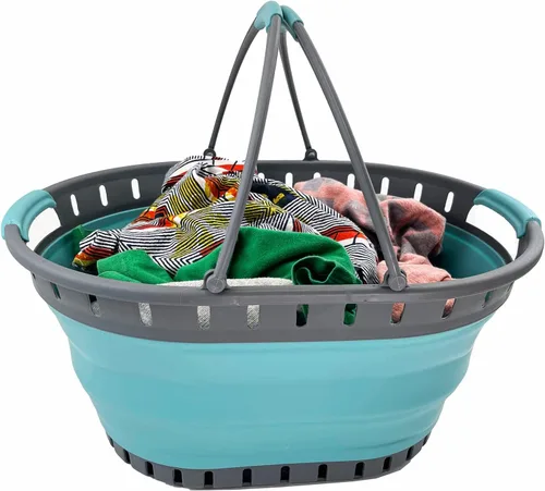 Miniatura 5 de SAMMART Cesta plegable de plástico para la ropa sucia de 25 litros (6.6 galones), contenedor de almacenamiento plegable y organizador, cesta
