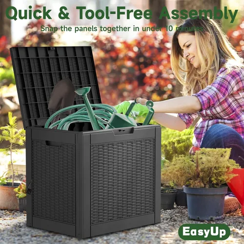 Miniatura 6 de EasyUp Caja de almacenamiento al aire libre de 30 galones, caja de resina para muebles, herramientas de jardín, cajas de almacenamiento exteriores