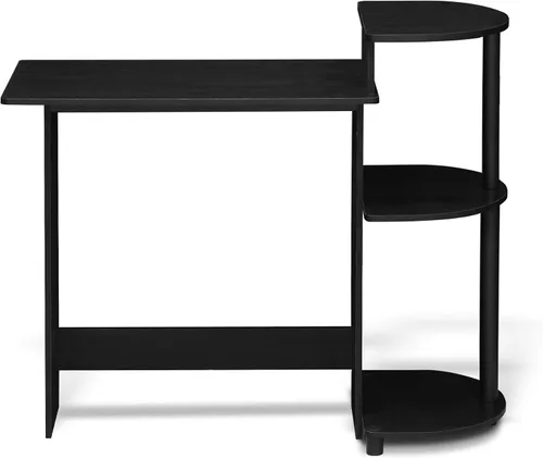 Miniatura 6 de Furinno - Escritorio compacto para computadora con estantes, Tablero de partículas, Americano/Negro