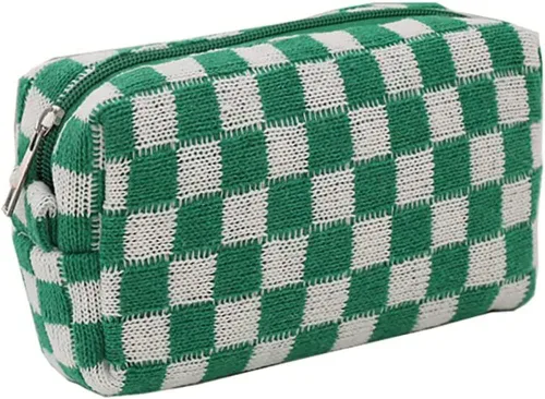 Miniatura 12 de Bolsa de maquillaje de tablero de ajedrez, bolsa de aseo de viaje, organizador de brochas de maquillaje, bolsa de almacenamiento a cuadros, estuche